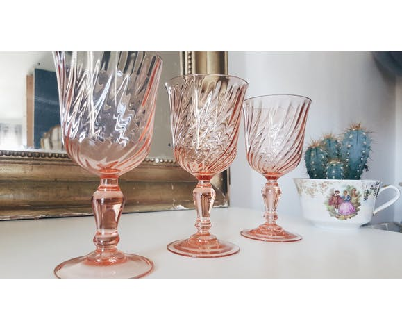 Lot Of 6 Pink Red Wine Glasses Rosaline Luminarc Arcoroc 14 5cm Vintage Vinterior