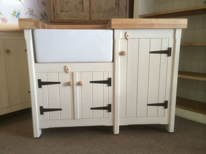 A Pine Freestanding Kitchen Belfast Butler Sink Unit Top Rustic Cupboards