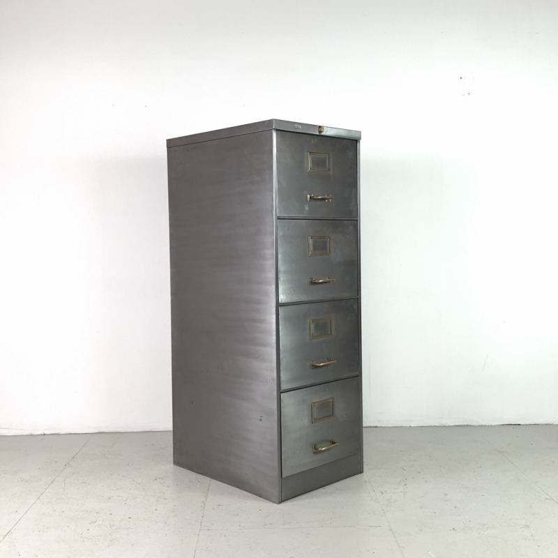 Vintage Roneo Polished Steel 4 Drawer Filing Cabinet Vinterior