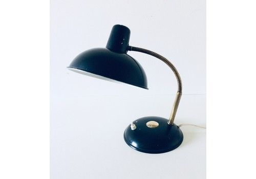 Vintage 1950s Industrial Design Black Metal & Brass Desk Lamp