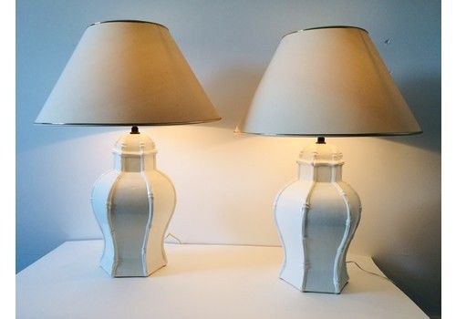 Deco White Ceramic Table Lamp Set Of 2 By Casa Fina Spain 1970s