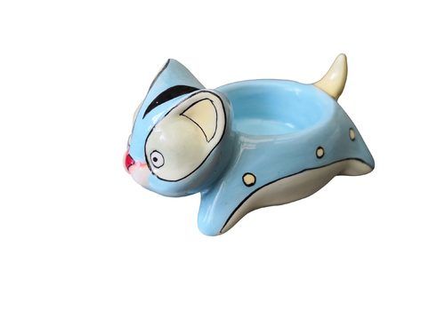 Retro Kitsch 1950s Small Turqouise Bowl In The Shape Of A Cat