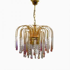 Murano Venetian Style Chandelier Lighting with Pink Crystal Murano Venetian Style Chandelier Lighting with Pink Crystal