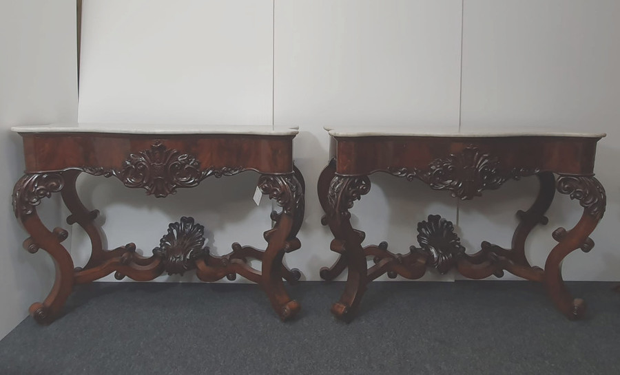 19th Century Pair Of Marble Top Console Tables