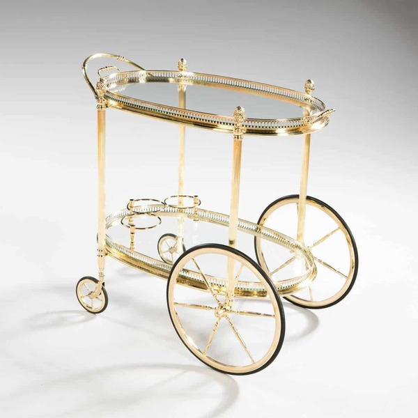 Mid Century Vintage Maison Bagues French Gold Plated Bar Cart