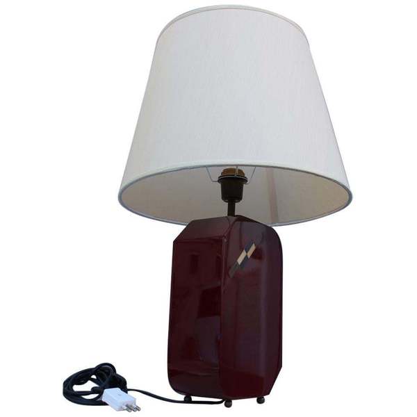 Italian Lamp 1970 In Red Bakelite With Dome In White Round Fabric