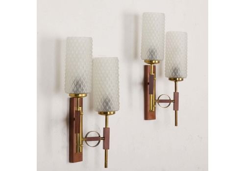 Pair Of Teak And Brass Wall Scones In The Style Of Lunel 1960s