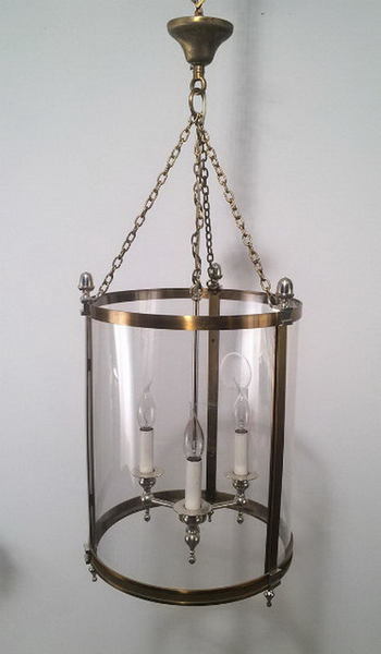Neoclassical Brass And Silver Lantern With Strong Plastic Rounded Faux Glass. Circa 1970