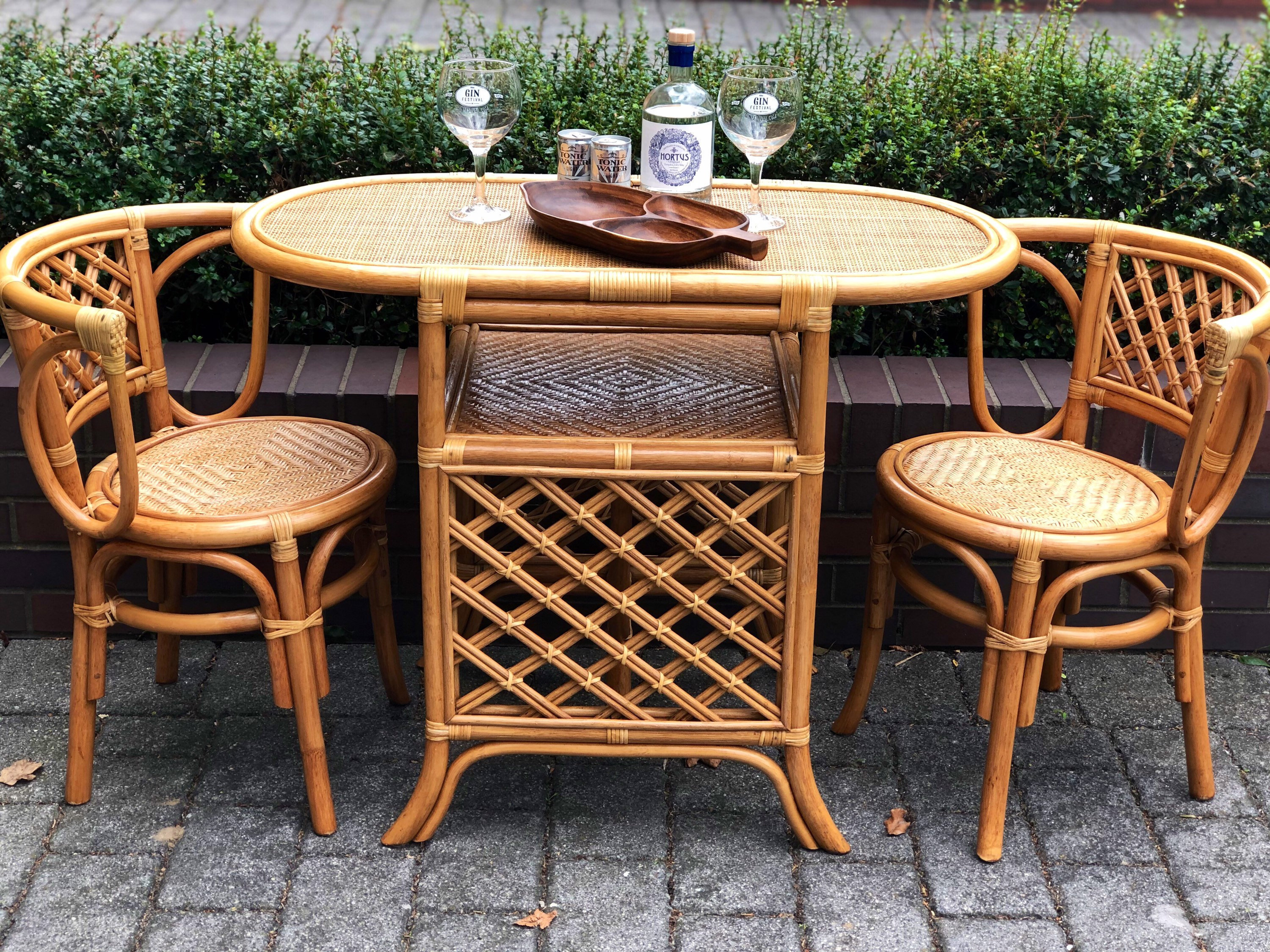 70s Vintage Boho Bamboo Balcony Bistro Table And Chair Set Unknown Vinterior