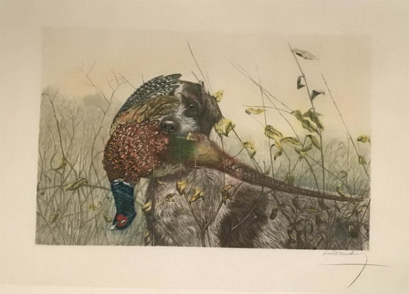 Léon Danchin ((1887 1938). Colored Lithography. English Setter And Partridge. Circa 1920