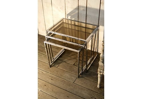 Set Of Chrome Nesting Tables With Smoked Glass. French. Circa 1970