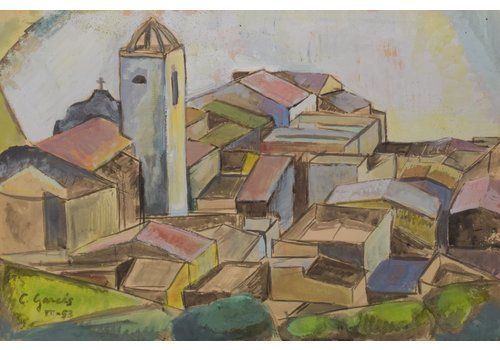 Cubist Watercolour Of A Spanish Village
