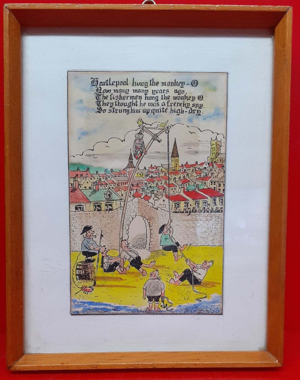vintage hartlepool hang the monkey print in beech frame vinterior