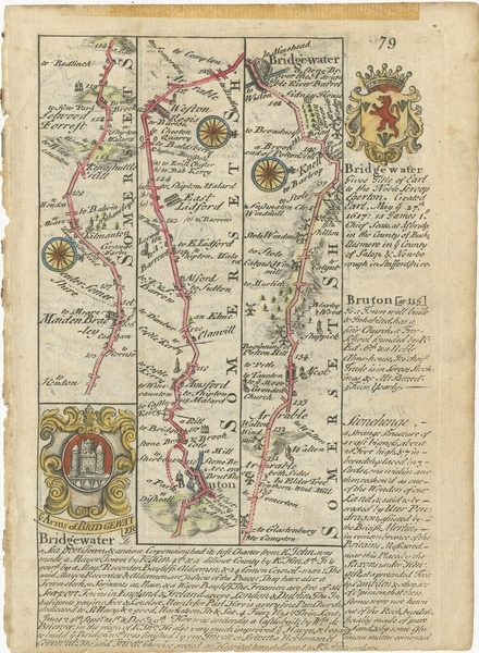 Antique Map Of The Route From Maiden Bridge To Dulverton By Bowen (C.1720)