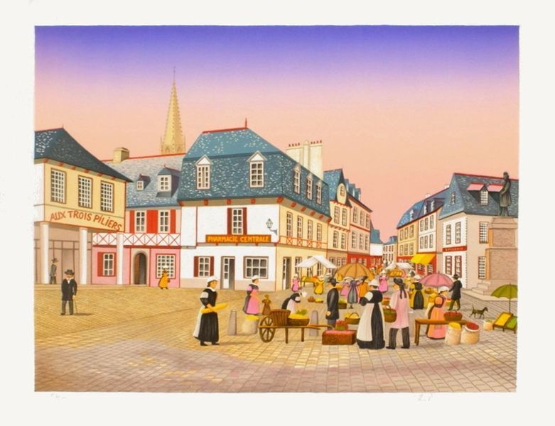 François Fanch Ledan Bretagne   Pontivy   Place Du Martray Lithograph
