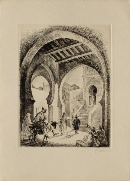 Cottet René (1902 1992)   Soft Size Engraving   Orientalist Street Scene In The Casbah