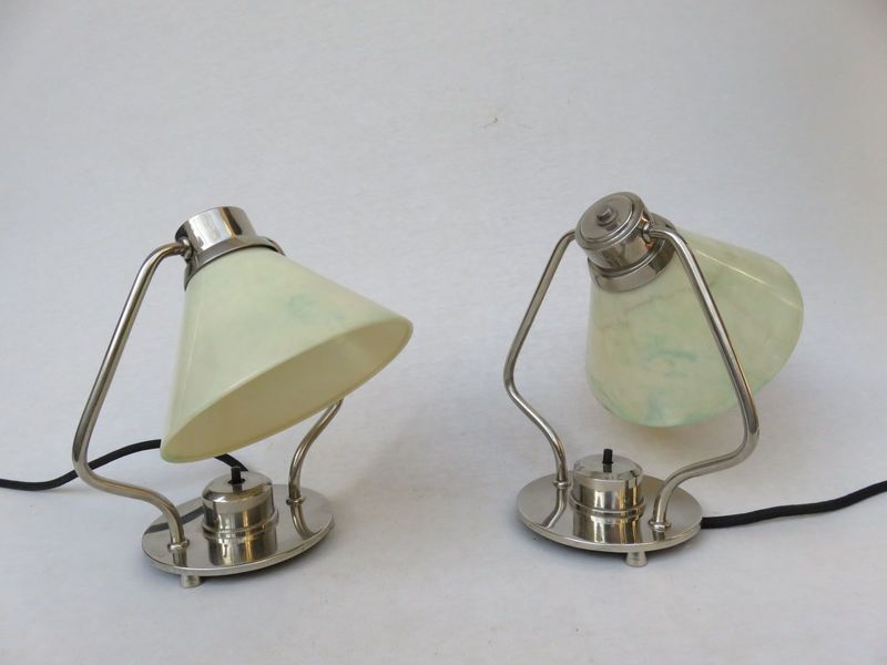 Art Deco Nickel Plated Table Lamps, Bakelite Shades, Set Of 2 photo furniture