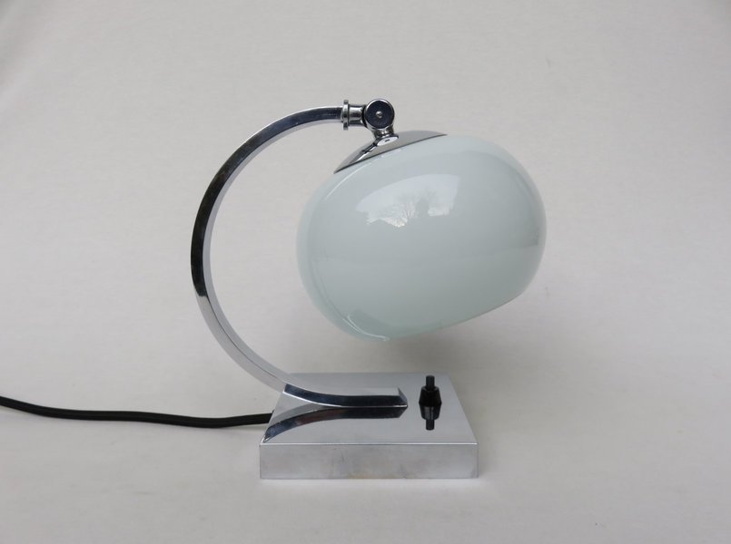 Small And Elegant Art Deco Chrome Plated Table Lamp With A White Glass Diffuser