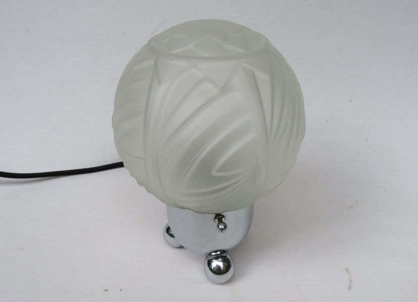 Small Art Deco Chrome & Frosted Glass Table Lamp photo furniture