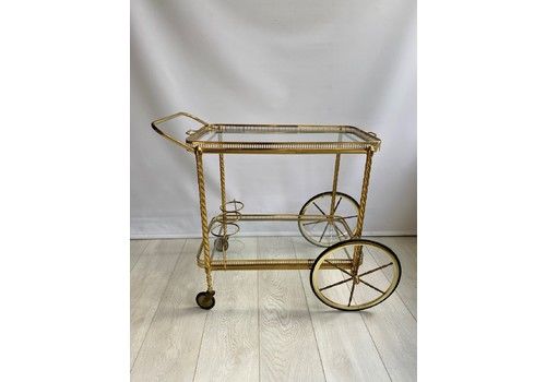 Vintage French Brass Drinks Trolley Bar Cart