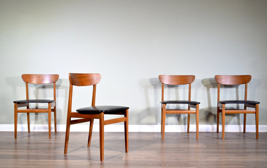 Set Of 4 Midcentury Teak Chairs Vintage Modern Retro Danish Style Unknown Vinterior