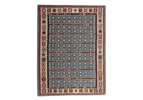 Antique Rugs Blue Carpet, Geometric Striped Serbian Kilim Rug 206 X 270 Cm