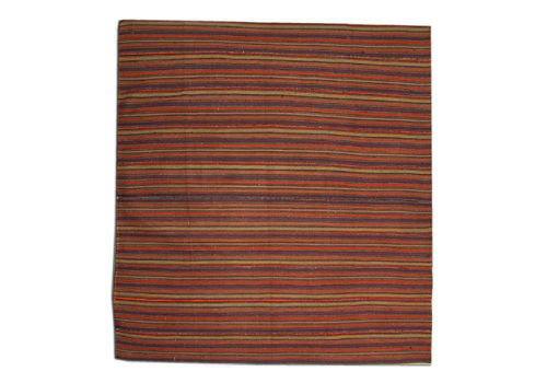 Striped Antique Rugs Persian Jajim, Square Handmade Carpet Textiles 211x221 Cm