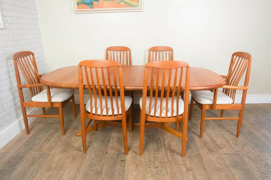 Vintage Retro Danish Solid Teak Extending Dining Table And 6 Benny