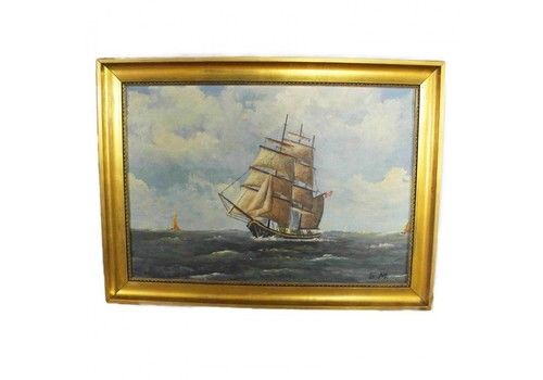 Danish Maritime Painting In A Golden Frame