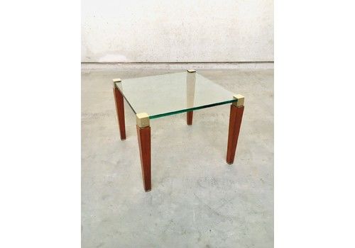 Modernist Design Brass, Wood & Glass Side Table By Peter Ghyczy, 1980s