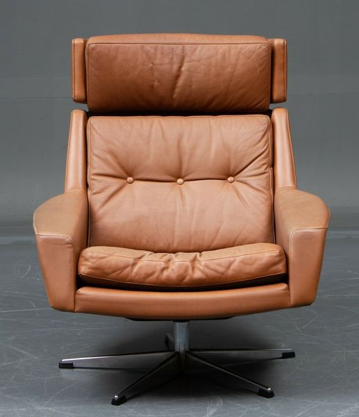 Vintage Danish Mid Century Langenfeld Cognac Leather Lounge Chair Mobelfabrik Vinterior