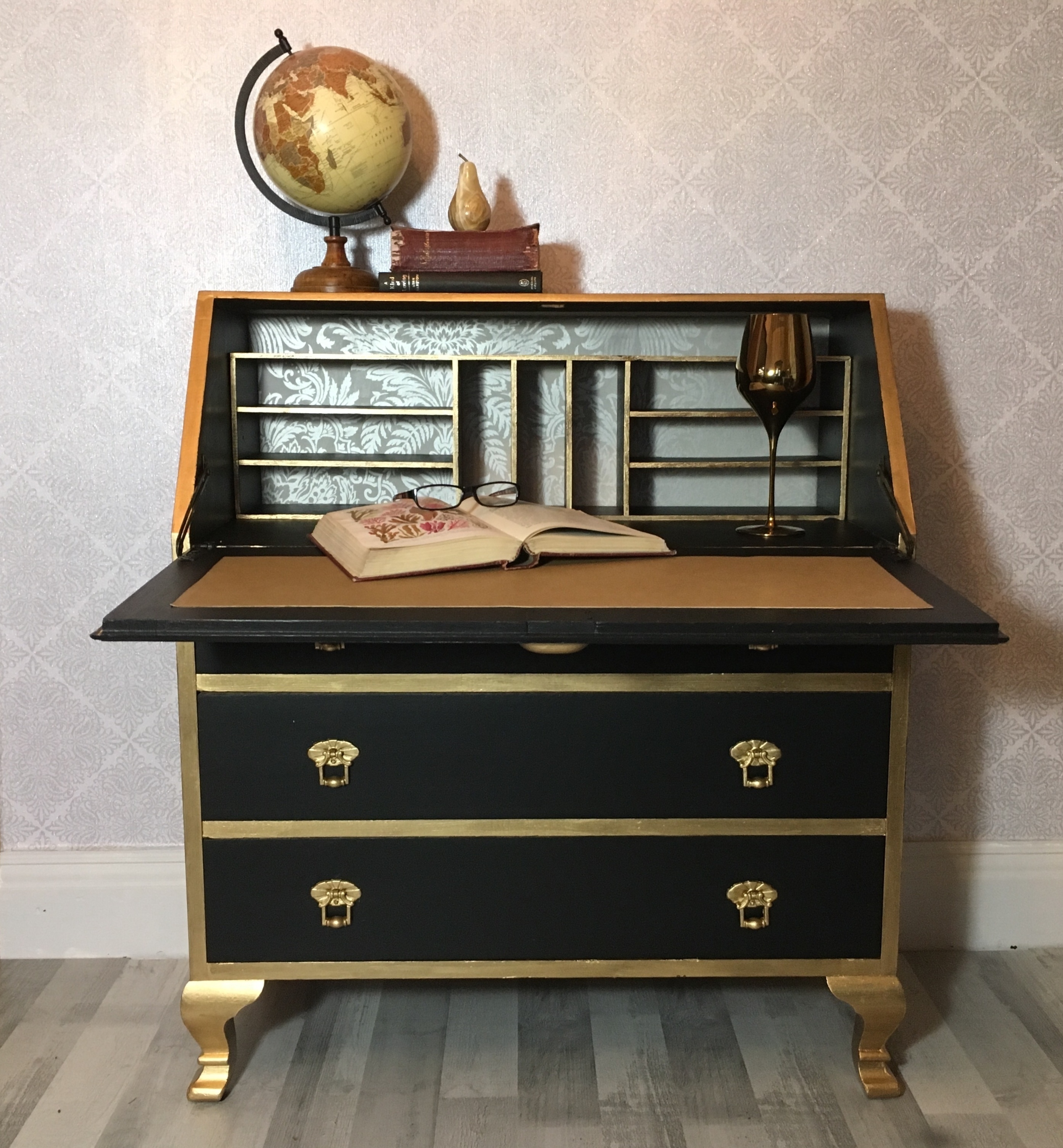 Vintage Writing Desk Vintage Writing Bureau Black And Gold Vintage Bureau Vinterior