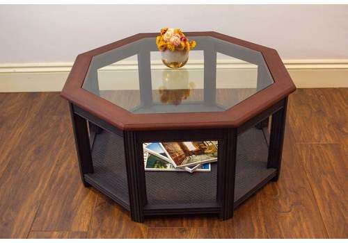 Midcentury Octagonal Coffee Table With Glass Top  Painted In Blue/Black