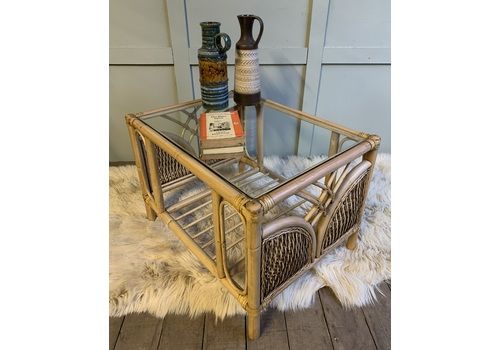 1970s Bamboo And Rattan Glass Top Coffee Table