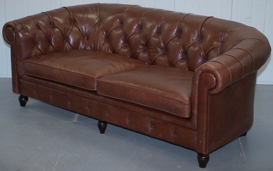 Elix Chesterfield Silky Soft Italian Brown Leather Sofa