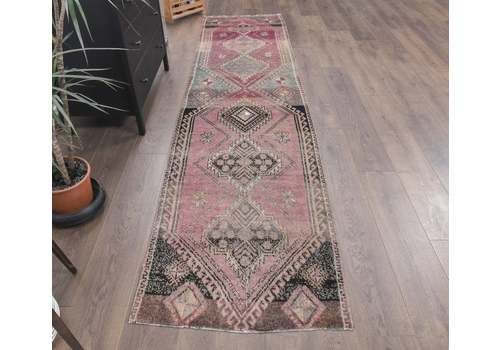 3x11 Antique Oushak Handmade Wool Turkish Rugs, Purple Primitive Kitchen Hallway Runner, Farmhouse Decor, One Of A Kind, Anatolian Carpet