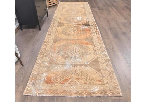 4x13 Vintage Turkish Oushak Runner, Handmade Wool Carpet, Kitchen Hallway Rug, Farmhouse Decor One Of A Kind, Anatolian, Burnt Orange Carpet