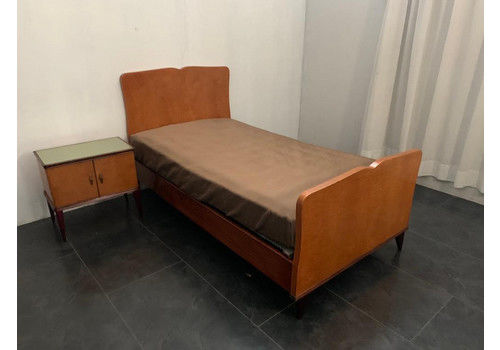 Bed And Bedside Table Set In Blond Mahogany Wood, 1950s