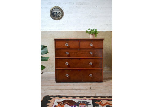 Antique Set Of Victorian Glass Handle Chest Of Drawers