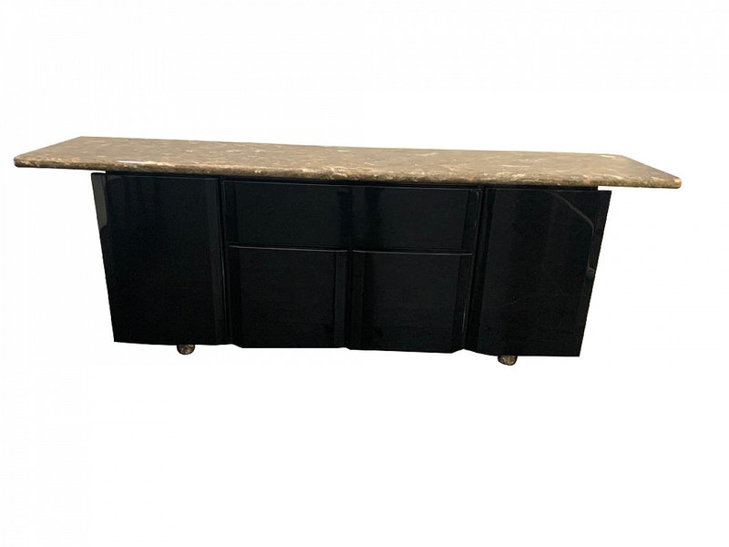 Sideboard With Quartz Top And Black Base By Giotto Stoppino For Acerbis, 70s