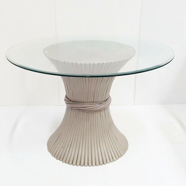 Vintage Round Dining Table 1960 Shaft Of Wheat In Bamboo For Mcguire 60s 1960s