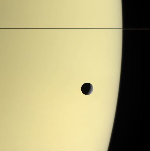 Cassini Probe 'Saturn And Tethys' Oversize Archival Pigment Print Unframed