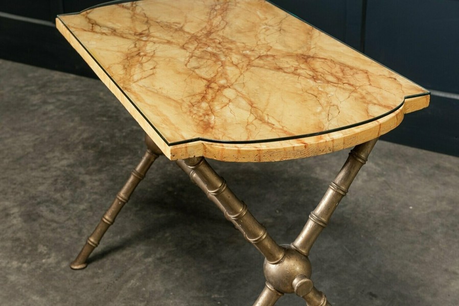 19th C Simulated Marble & Glass Faux Bamboo Side Table