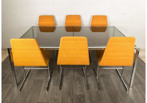Retro Pieff Of Worcester Smoked Glass Dining Table And 6 Chrome Chairs