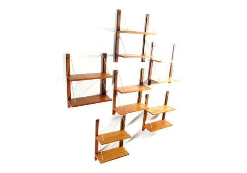 4 Retro Danish Design Teak Wall Book Shelves Wall System Bookcases 1960s
