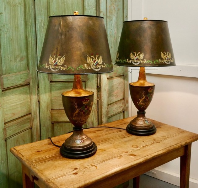 A Pair Of Large Bronze Coloured Toleware Table Lamps