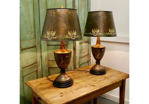 A Pair Of Large Bronze Coloured Toleware Table Lamps