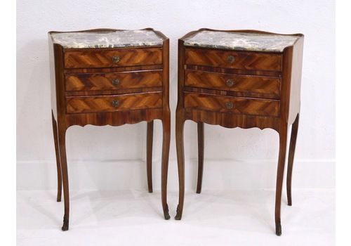 A Pair Of Antique French Marble Top Bedside Tables
