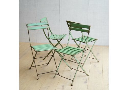 Vintage Set Of Six French Slatted Wooden Folding Festival Chairs Garden