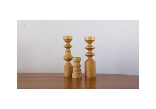 Set Of Three Wooden Candlesticks, 1960s